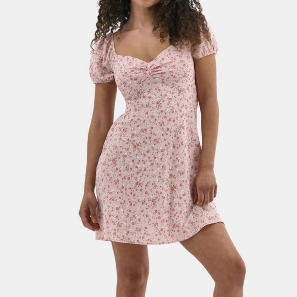 Pink Floral Puff Sleeve Dress
